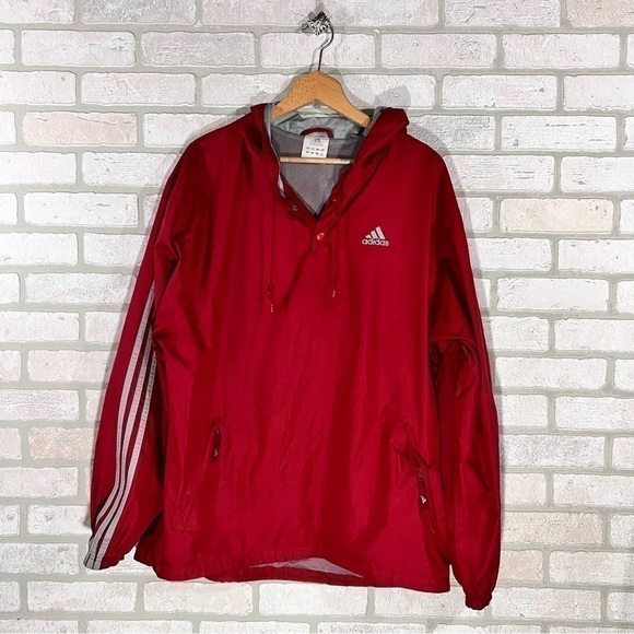 Vintage adidas Y2K Men’s Red Hooded Tracksuit Jacket with Gray Trim Size M - Picture 1 of 11